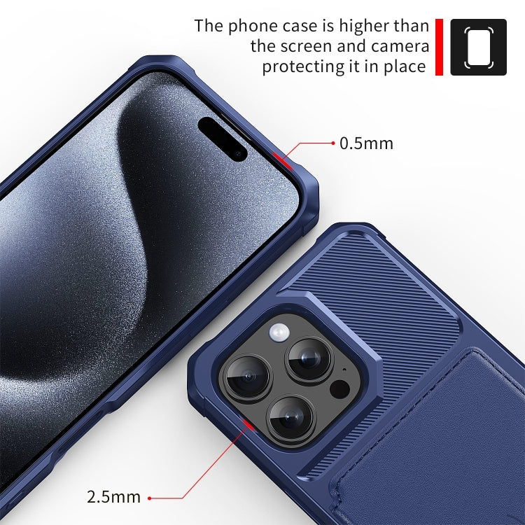 For iPhone 16 Pro Magnetic Wallet Card Bag Leather Phone Case(Blue) by buy2fix