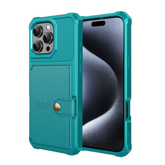 For iPhone 16 Pro Magnetic Wallet Card Bag Leather Phone Case(Cyan) by buy2fix