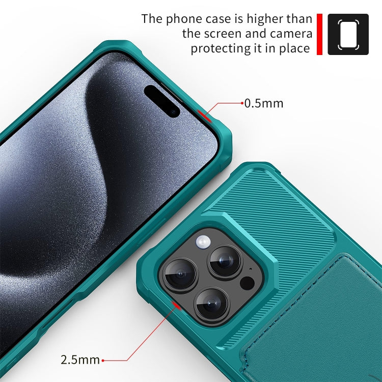 For iPhone 16 Pro Magnetic Wallet Card Bag Leather Phone Case(Cyan) by buy2fix