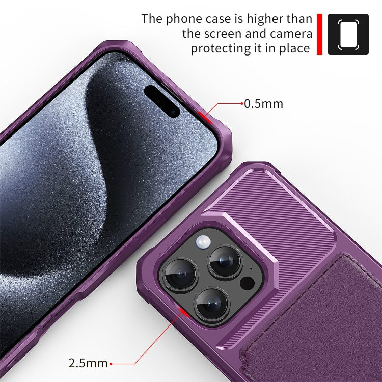 For iPhone 16 Pro Magnetic Wallet Card Bag Leather Phone Case(Purple) by buy2fix