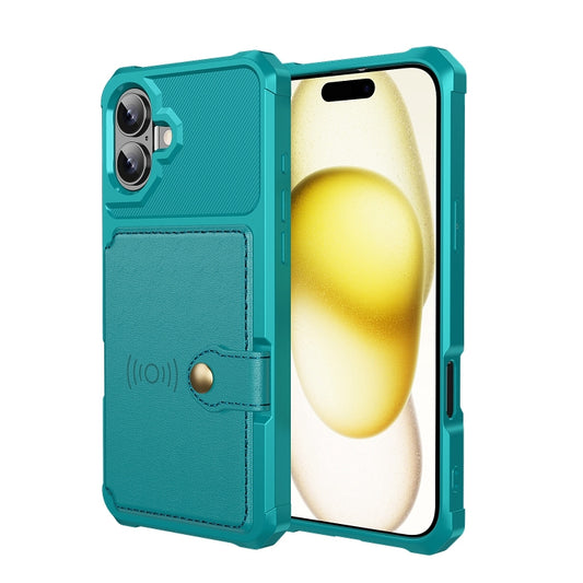 For iPhone 16 Plus Magnetic Wallet Card Bag Leather Phone Case(Cyan) by buy2fix