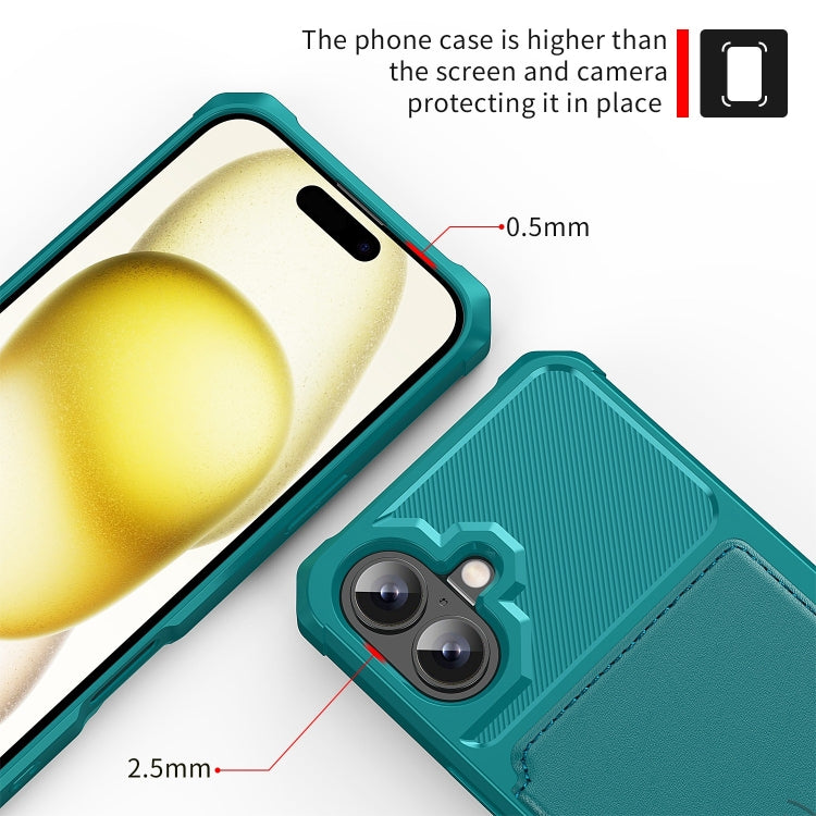 For iPhone 16 Plus Magnetic Wallet Card Bag Leather Phone Case(Cyan) by buy2fix