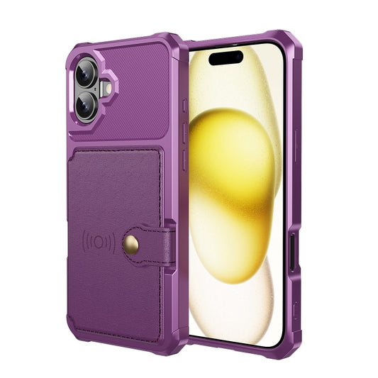 For iPhone 16 Plus Magnetic Wallet Card Bag Leather Phone Case(Purple) by buy2fix