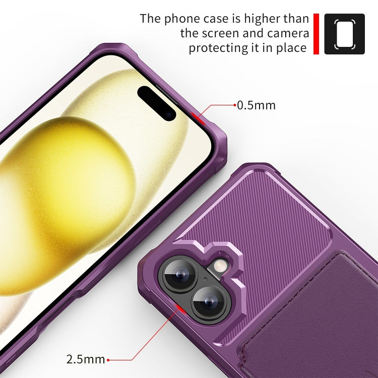 For iPhone 16 Plus Magnetic Wallet Card Bag Leather Phone Case(Purple) by buy2fix