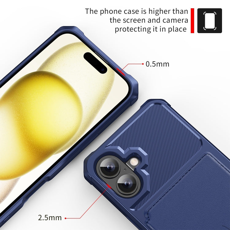 For iPhone 16 Magnetic Wallet Card Bag Leather Phone Case(Blue) by buy2fix