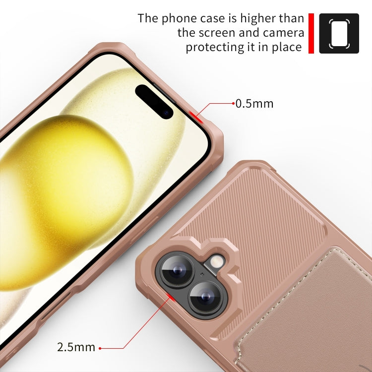 For iPhone 16 Magnetic Wallet Card Bag Leather Phone Case(Rose Gold) by buy2fix