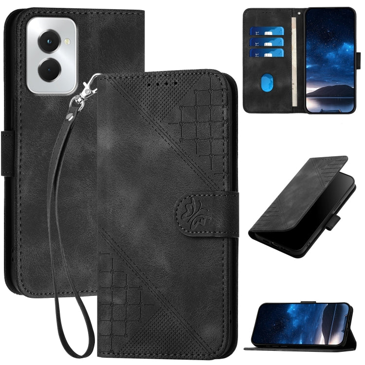 For Motorola Moto G Power 5G 2024 Grid Butterfly Embossed Pattern Leather Phone Case with Lanyard(Black) - Motorola Cases by buy2fix | Online Shopping UK | buy2fix