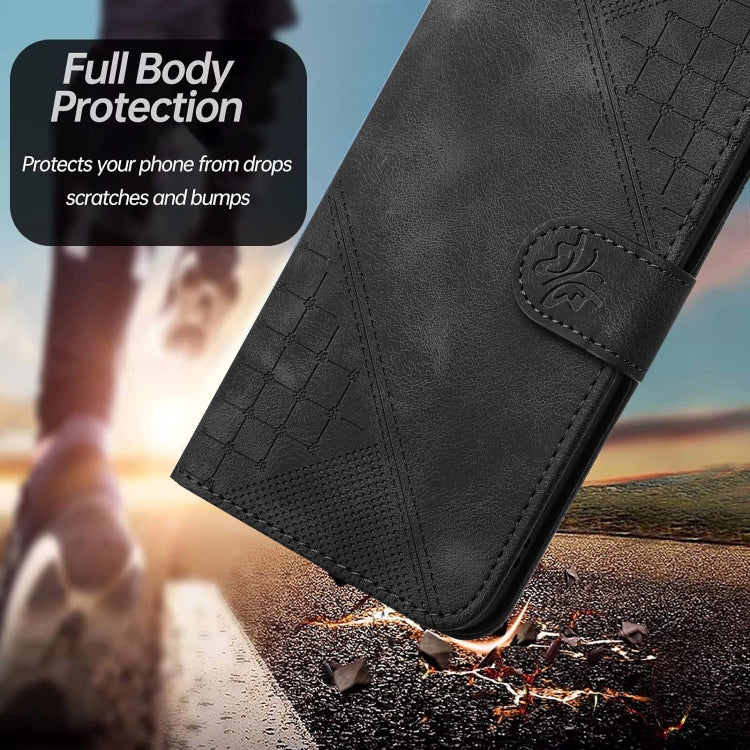 For Motorola Moto G Power 5G 2024 Grid Butterfly Embossed Pattern Leather Phone Case with Lanyard(Black) - Motorola Cases by buy2fix | Online Shopping UK | buy2fix