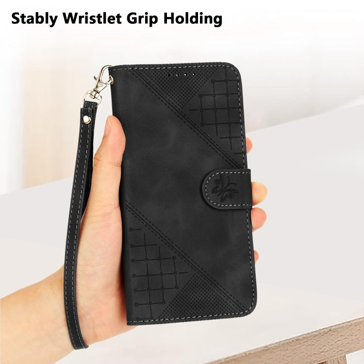 For Motorola Moto G Power 5G 2024 Grid Butterfly Embossed Pattern Leather Phone Case with Lanyard(Black) - Motorola Cases by buy2fix | Online Shopping UK | buy2fix