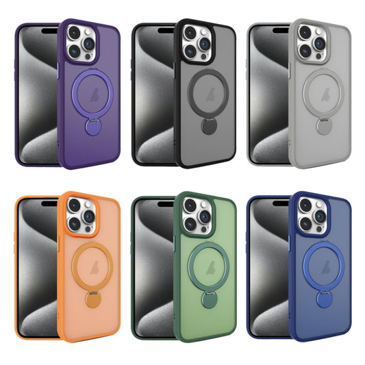 For iPhone 15 Plus 360 Degree Rotating MagSafe Magnetic Bracket Frosted Phone Case(Dark Purple) by buy2fix