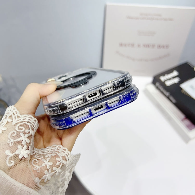 For iPhone 16 Translucent 3 in 1 Holder MagSafe Phone Case(Black) by buy2fix