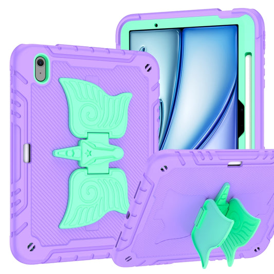 For iPad Air 11 2025 / 2024 Kickstand PC Hybrid Silicone Tablet Case with Strap(Purple Mint) by buy2fix
