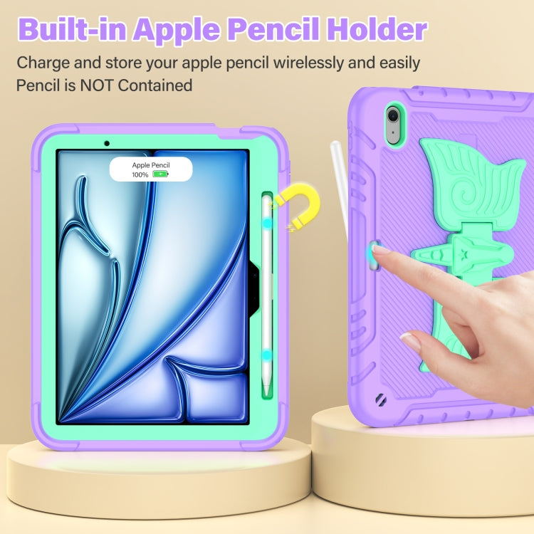 For iPad Air 11 2025 / 2024 Kickstand PC Hybrid Silicone Tablet Case with Strap(Purple Mint) by buy2fix