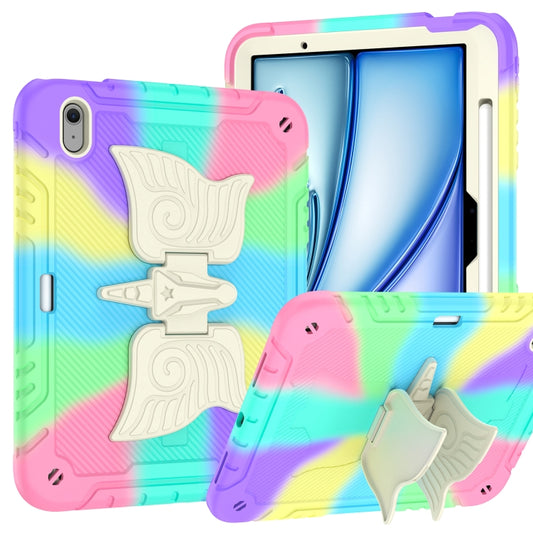 For iPad Air 11 2025 / 2024 Kickstand PC Hybrid Silicone Tablet Case with Strap(Colorful Purple) by buy2fix