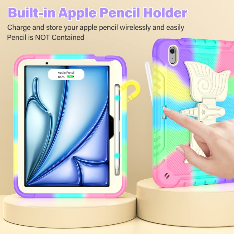 For iPad Air 11 2025 / 2024 Kickstand PC Hybrid Silicone Tablet Case with Strap(Colorful Purple) by buy2fix