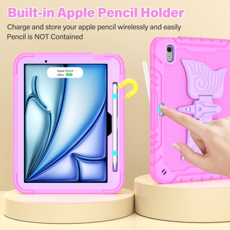 For iPad Air 11 2025 / 2024 Kickstand PC Hybrid Silicone Tablet Case with Strap(Pink Purple) by buy2fix
