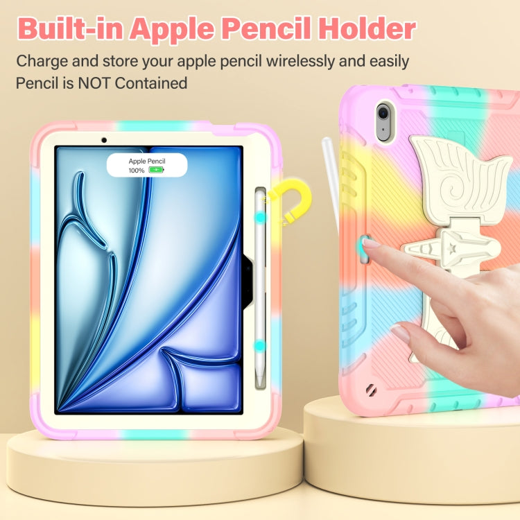 For iPad Air 11 2025 / 2024 Kickstand PC Hybrid Silicone Tablet Case with Strap(Colorful Rose Gold) by buy2fix