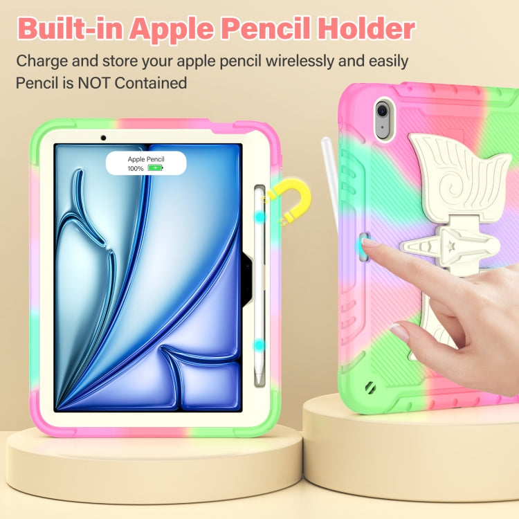 For iPad Air 11 2025 / 2024 Kickstand PC Hybrid Silicone Tablet Case with Strap(Colorful Rose Red) by buy2fix