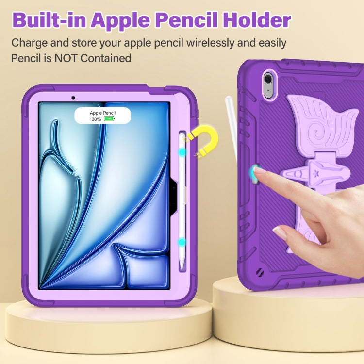 For iPad Air 11 2025 / 2024 Kickstand PC Hybrid Silicone Tablet Case with Strap(Purple) by buy2fix
