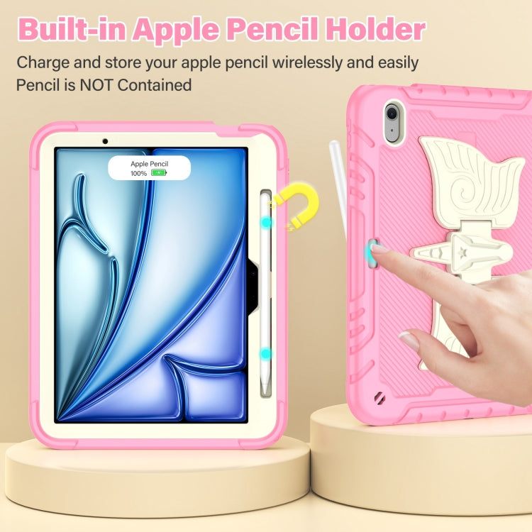 For iPad Air 11 2025 / 2024 Kickstand PC Hybrid Silicone Tablet Case with Strap(Beige Pink) by buy2fix