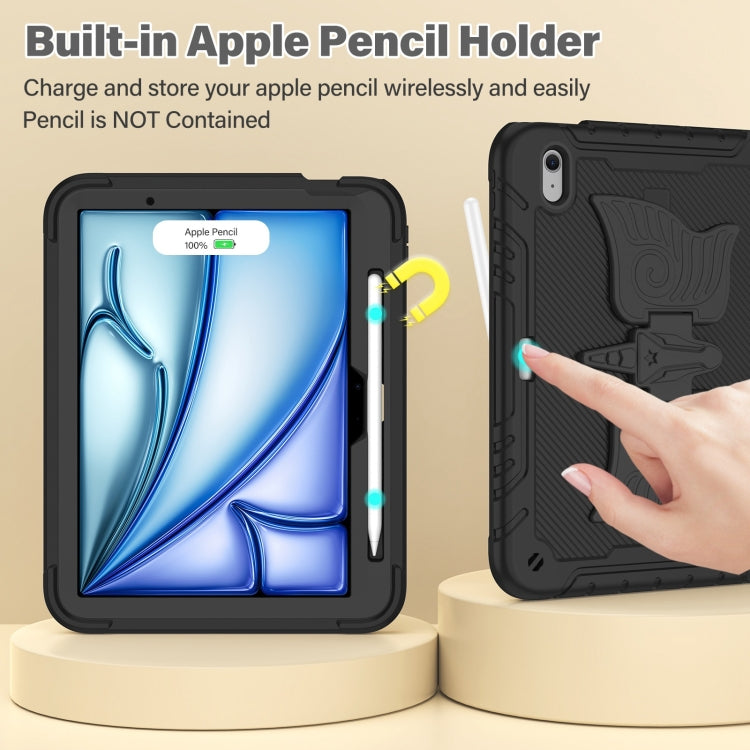 For iPad Air 11 2025 / 2024 Kickstand PC Hybrid Silicone Tablet Case with Strap(Black) by buy2fix