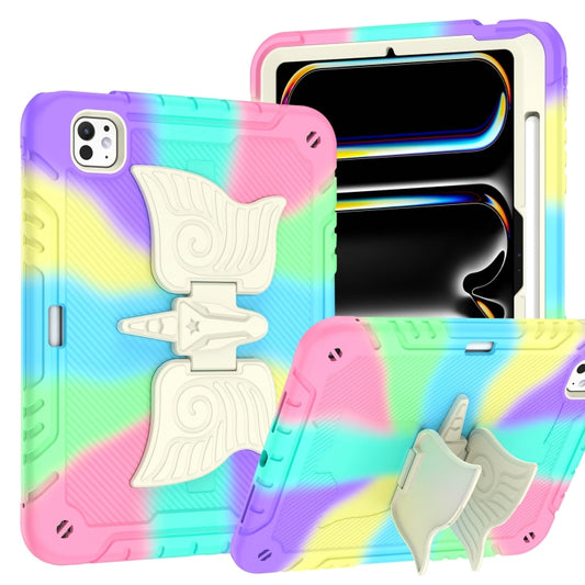 For iPad Pro 11 2025 / 2024 Kickstand PC Hybrid Silicone Tablet Case with Strap(Colorful Purple) by buy2fix