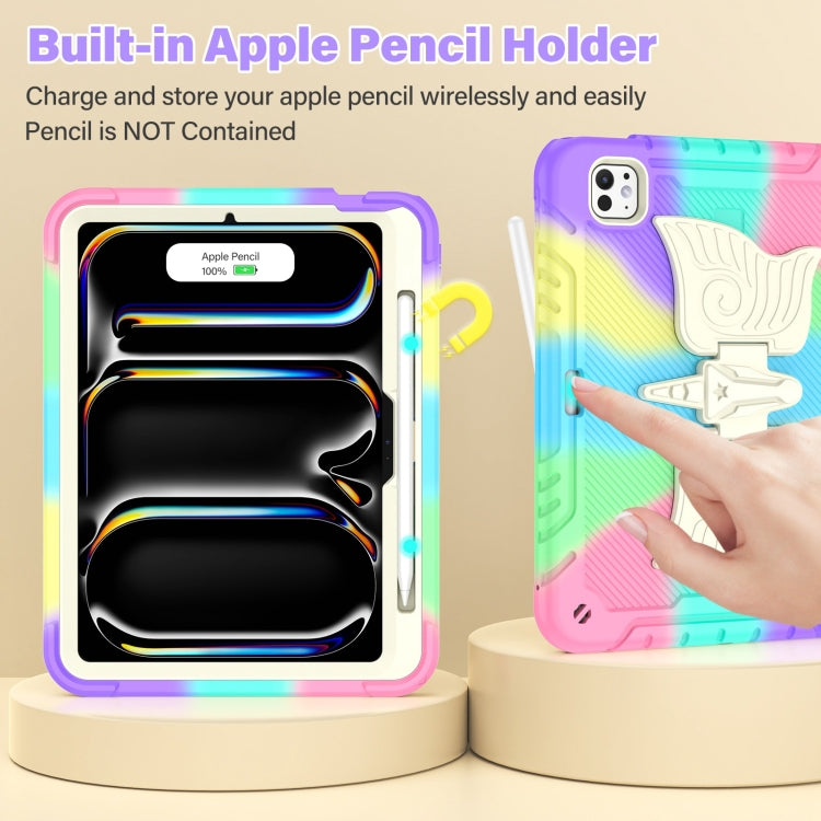 For iPad Pro 11 2025 / 2024 Kickstand PC Hybrid Silicone Tablet Case with Strap(Colorful Purple) by buy2fix