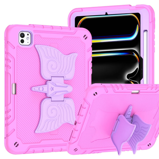 For iPad Pro 11 2025 / 2024 Kickstand PC Hybrid Silicone Tablet Case with Strap(Pink Purple) by buy2fix