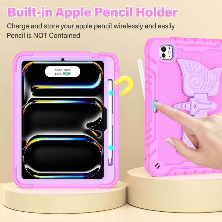 For iPad Pro 11 2025 / 2024 Kickstand PC Hybrid Silicone Tablet Case with Strap(Pink Purple) by buy2fix