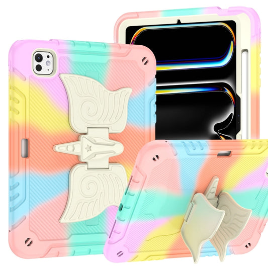 For iPad Pro 11 2025 / 2024 Kickstand PC Hybrid Silicone Tablet Case with Strap(Colorful Rose Gold) by buy2fix