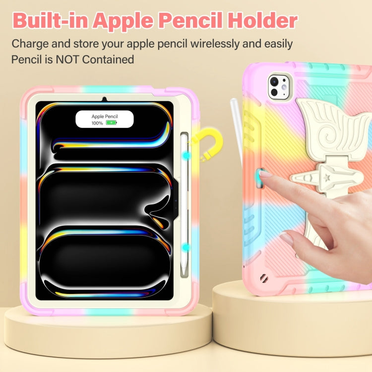 For iPad Pro 11 2025 / 2024 Kickstand PC Hybrid Silicone Tablet Case with Strap(Colorful Rose Gold) by buy2fix