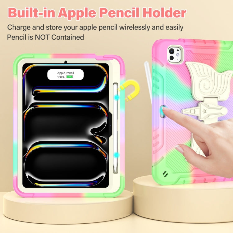 For iPad Pro 11 2025 / 2024 Kickstand PC Hybrid Silicone Tablet Case with Strap(Colorful Rose Red) by buy2fix