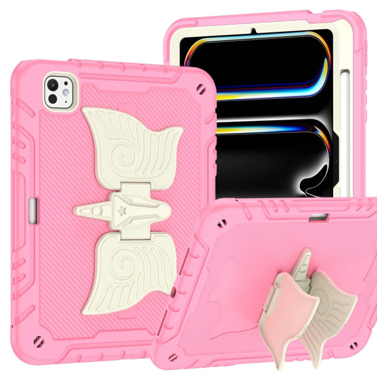For iPad Pro 11 2025 / 2024 Kickstand PC Hybrid Silicone Tablet Case with Strap(Beige Pink) by buy2fix