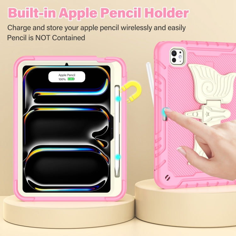 For iPad Pro 11 2025 / 2024 Kickstand PC Hybrid Silicone Tablet Case with Strap(Beige Pink) by buy2fix