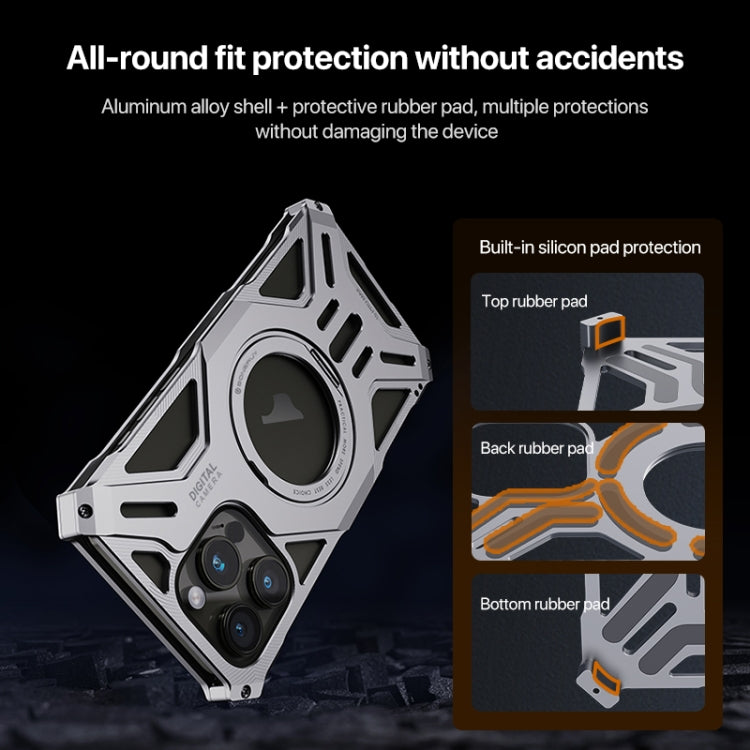 For iPhone 16 Pro Max Aluminum Alloy Borderless MagSafe Rotating Holder Phone Case(Grey) by buy2fix