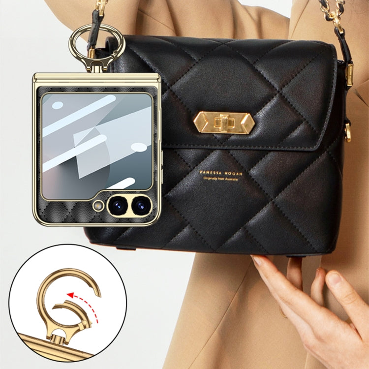 For Samsung Galaxy Z Flip6 / Flip7 FE GKK Rhombus Pattern Integrated Electroplated Leather Phone Case with Ring(Dark Green) by GKK