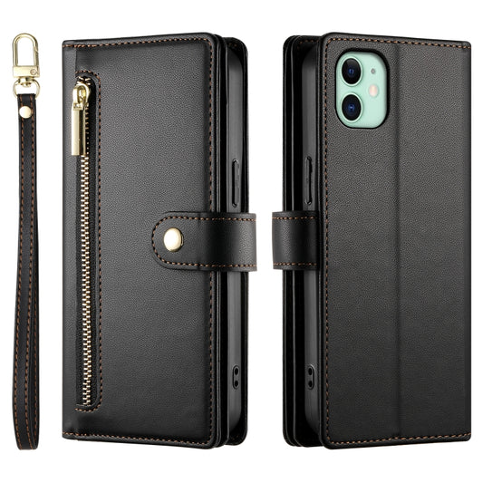 For iPhone 11 Nine Card-slot Zipper Wallet Bag Leather Phone Case(Black) - iPhone 11 Cases by buy2fix | Online Shopping UK | buy2fix
