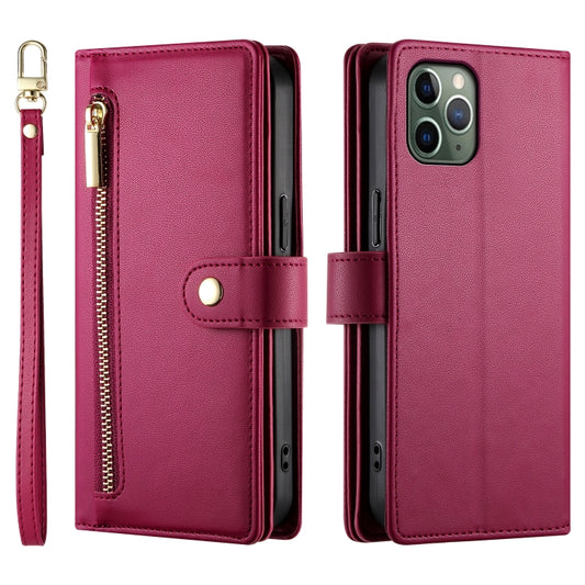 For iPhone 11 Pro Nine Card-slot Zipper Wallet Bag Leather Phone Case(Red) - iPhone 11 Pro Cases by buy2fix | Online Shopping UK | buy2fix