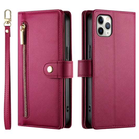 For iPhone 11 Pro Max Nine Card-slot Zipper Wallet Bag Leather Phone Case(Red) - iPhone 11 Pro Max Cases by buy2fix | Online Shopping UK | buy2fix