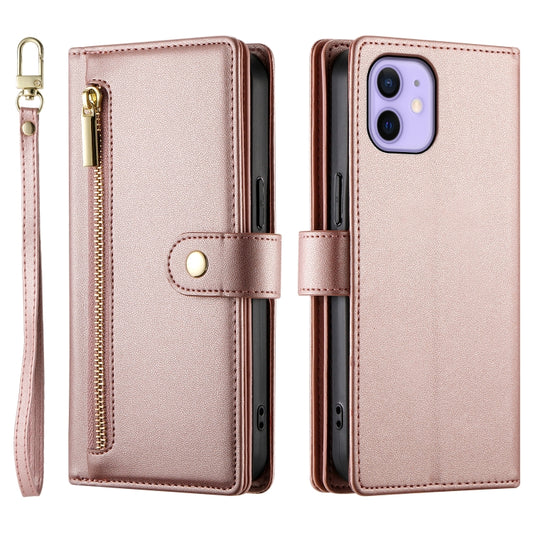 For iPhone 12 / 12 Pro Nine Card-slot Zipper Wallet Bag Leather Phone Case(Pink) - iPhone 12 / 12 Pro Cases by buy2fix | Online Shopping UK | buy2fix