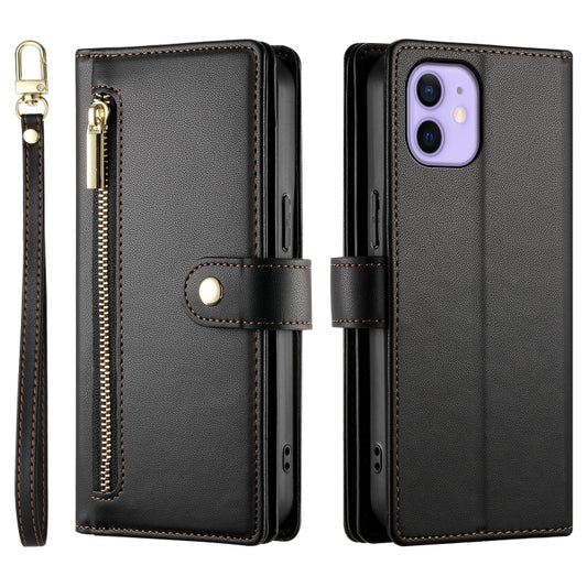 For iPhone 12 / 12 Pro Nine Card-slot Zipper Wallet Bag Leather Phone Case(Black) - iPhone 12 / 12 Pro Cases by buy2fix | Online Shopping UK | buy2fix
