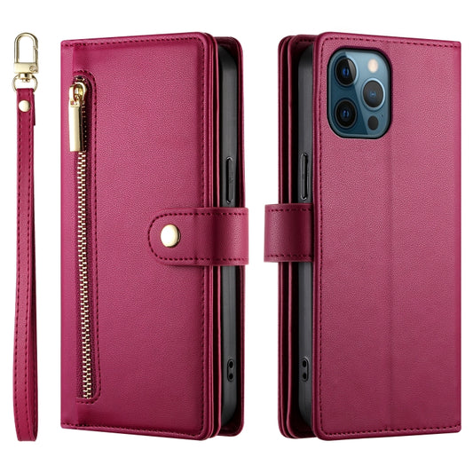 For iPhone 12 Pro Max Nine Card-slot Zipper Wallet Bag Leather Phone Case(Red) - iPhone 12 Pro Max Cases by buy2fix | Online Shopping UK | buy2fix