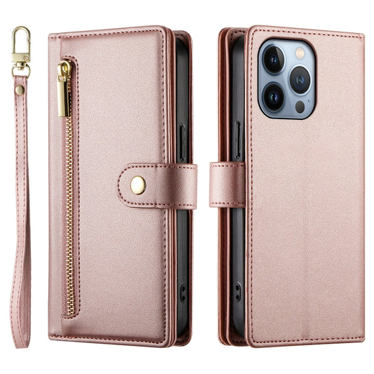 For iPhone 13 Pro Nine Card-slot Zipper Wallet Bag Leather Phone Case(Pink) - iPhone 13 Pro Cases by buy2fix | Online Shopping UK | buy2fix