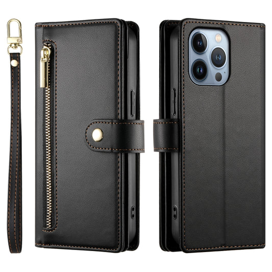 For iPhone 13 Pro Nine Card-slot Zipper Wallet Bag Leather Phone Case(Black) - iPhone 13 Pro Cases by buy2fix | Online Shopping UK | buy2fix
