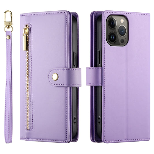 For iPhone 13 Pro Max Nine Card-slot Zipper Wallet Bag Leather Phone Case(Purple) - iPhone 13 Pro Max Cases by buy2fix | Online Shopping UK | buy2fix