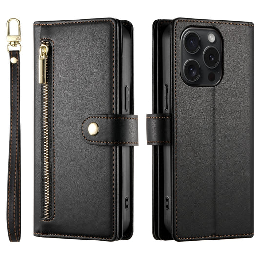 For iPhone 15 Pro Nine Card-slot Zipper Wallet Bag Leather Phone Case(Black) - iPhone 15 Pro Cases by buy2fix | Online Shopping UK | buy2fix