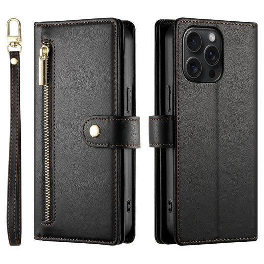 For iPhone 15 Pro Max Nine Card-slot Zipper Wallet Bag Leather Phone Case(Black) - iPhone 15 Pro Max Cases by buy2fix | Online Shopping UK | buy2fix