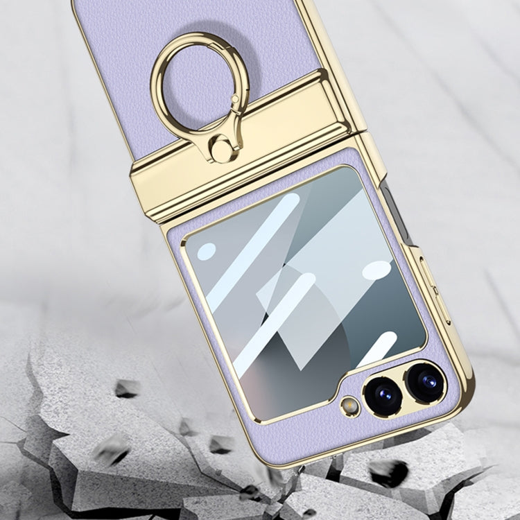 For Samsung Galaxy Z Flip6 / Flip7 FE GKK Integrated Electroplated Litchi Texture Leather Phone Case with Ring(Purple) by GKK