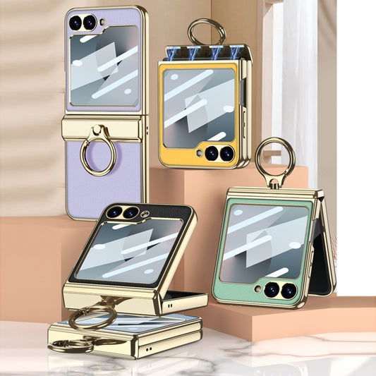 For Samsung Galaxy Z Flip6 / Flip7 FE GKK Integrated Electroplated Litchi Texture Leather Phone Case with Ring(Yellow) by GKK