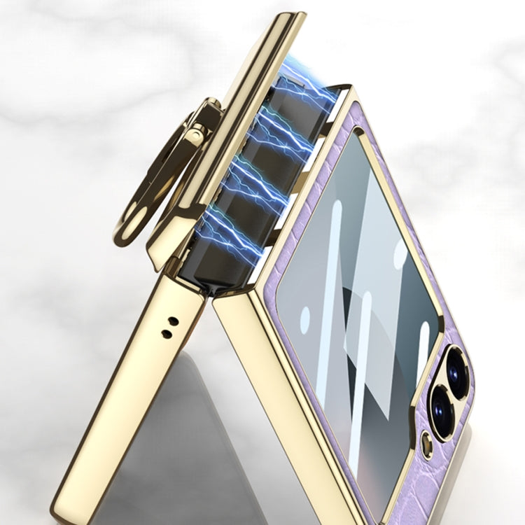 For Samsung Galaxy Z Flip6 / Flip7 FE GKK Integrated Electroplated Crocodile Texture Leather Phone Case with Ring(Python Texture) - Galaxy Z Flip6 5G Cases by GKK | Online Shopping UK | buy2fix